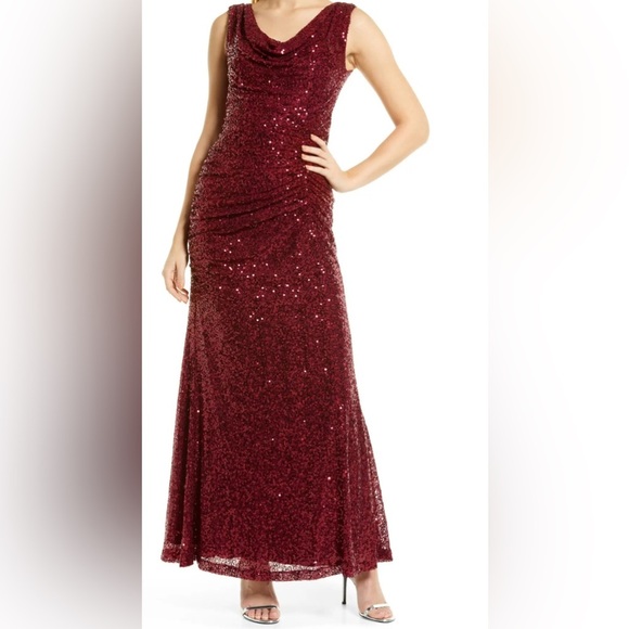 Vince Camuto Red Sequin Cowl Neck Gown - Picture 1 of 7